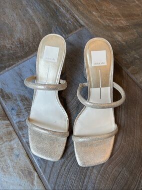 Dolce Vita Noles Heels Gold Metallic Stella Suede Sandals Sz 10